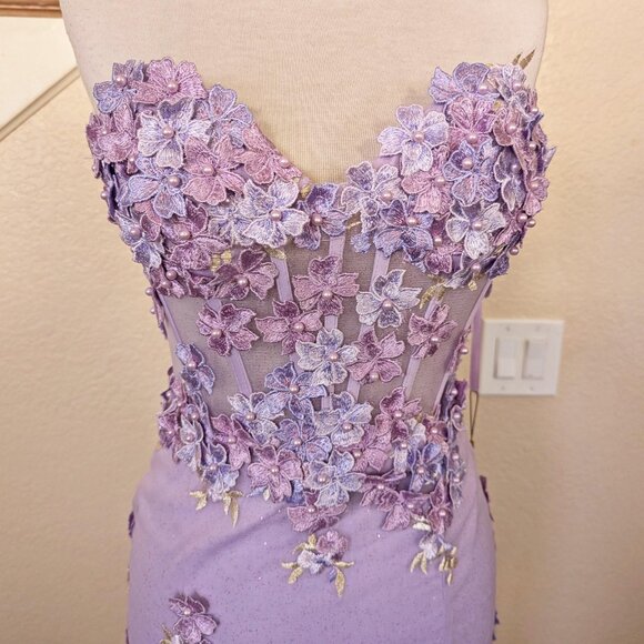 Lilac Floral Strapless Sweetheart Neck Corset Prom Formal Evening Dress 0 - Picture 5 of 5